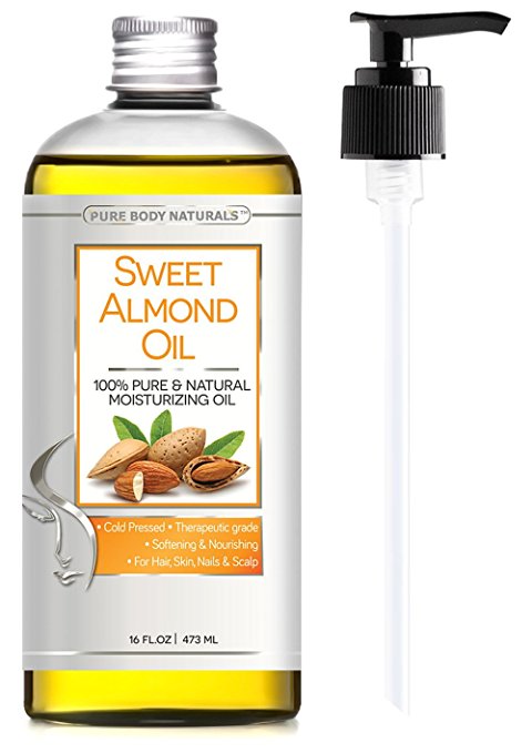 gifts for men with beards - Pure Body Naturals Triple AAA+ Grade Sweet Almond Oil for Skin and Hair