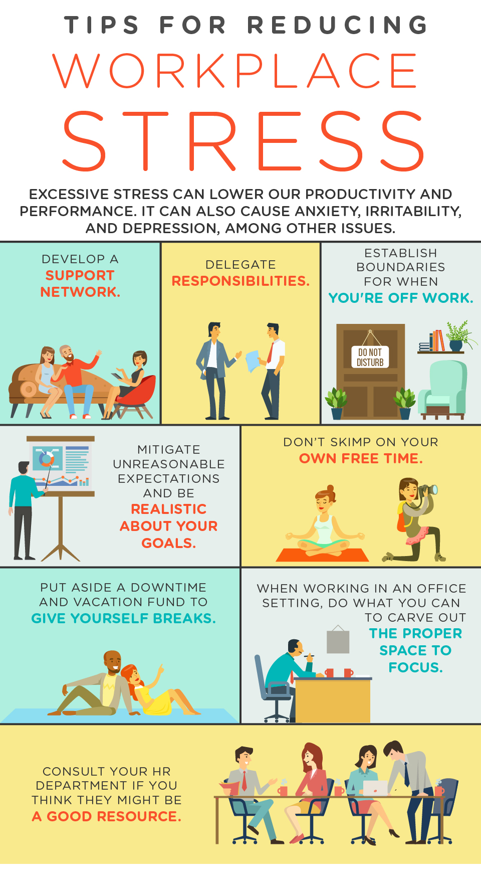 Tips for Reducing Workplace Stress Infographic - work life balance